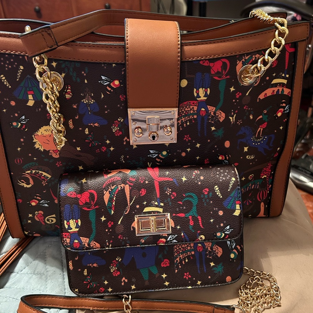 Stylish Brown Patterned Women's Bag Set